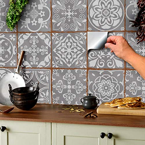 72 Mosaik Wandfliese Aufkleber für 15x15cm Fliesen Fliesenaufkleber für Bad und Küche Deko Fliesenfolie für Bad u. Küche (Grau und Weiß, 15cm 72 stück)