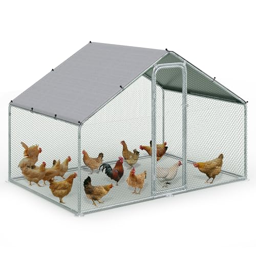 VOUNOT® Hühnerstall 6m², Hühnerhaus aus Metall 3x2x2m, Hühnergehege mit Sicherheitsschloss und wasserdichtem PE-Farbtuch, Freilaufgehege draußen für Hühner, Kaninchen & Kleintiere