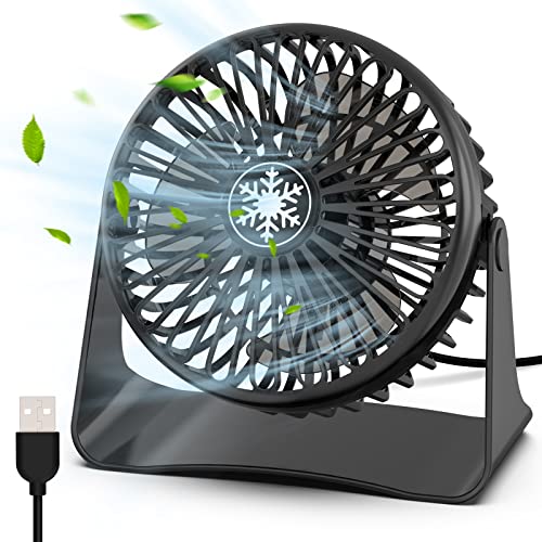 JATEKA Mini USB Tischventilator, 3 Geschwindigkeiten Starker Ventilator mit 1,2 m USB Kabel, Desktop Leise Ventilator 360°Dreheinstellung, Abnehmbar Gitter für Büro und Schlafzimmer - Schwarz