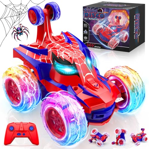 Ferngesteuertes Auto Kinder Spielzeug ab 3 4 5 6 7 8 9 Jahre Junge Mädchen, 2.4Ghz Stunt Spider Autos RC Monster Truck mit Coole Lichter, Geschenk Weihnachten Geburtstags Kinderspielzeug ab 3-6 Jahre