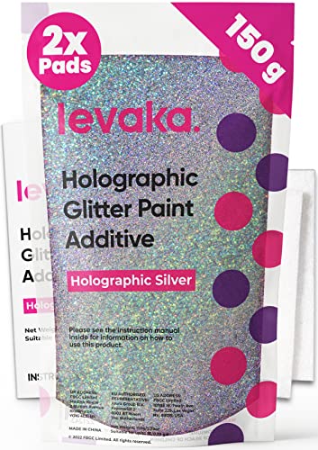 FBGC Levaka 150 Gramm Holographischer Glitzer für deine Glitzer Tapete – 2 Polierpads Inklusive – Wandfarbe Kompatible mit Jeder Malerfarbe – Wand Glitzer für Außen- Innenwände und Holz silber