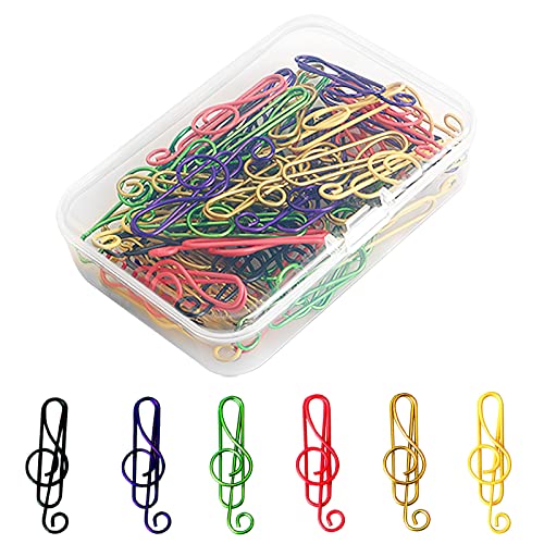 TNSLAND 50 Pcs Noten-Büroklammern Metall, Büroklammern motiv Farbig mit Transparentbox Metal Colourful Design Paper Clips groß, Bookmarks musik geschenke for Office, School, Notebook, Gifts, Memo
