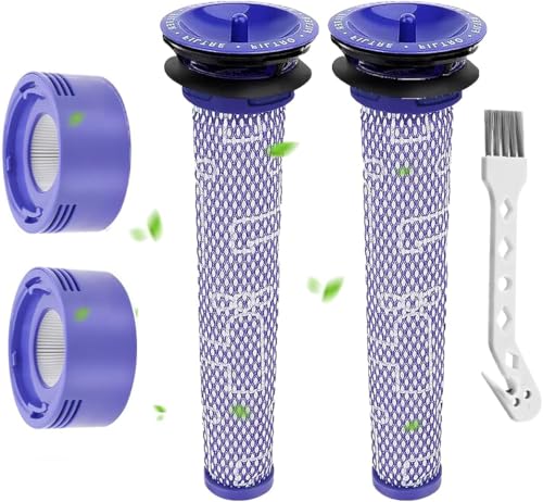 Laukowind V7 V8 Filter für Dyson, Ersetzt Filter und Vorfilter für Dyson V8 V7 Animal Absolute Motorhead Staubsauger, 2 HEPA-Nachfilter, 2 Vorfilter, 1 Bürste, # DY-96566101, DY-96747801