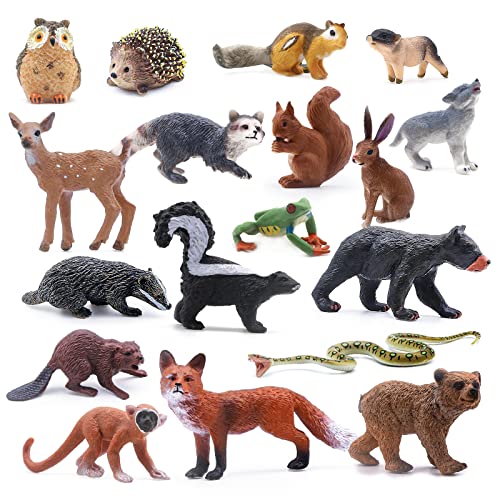 SIENON 18 Stück Waldtiere Figuren Spielzeug, Baby , Miniatur-Tier-Spielzeug Eule, Igel, Fuchs, Eichhörnchen, Bären, Affen für Wald-Themen-Kuchenaufsätze, Kuchen Topper Cupcake Toppers