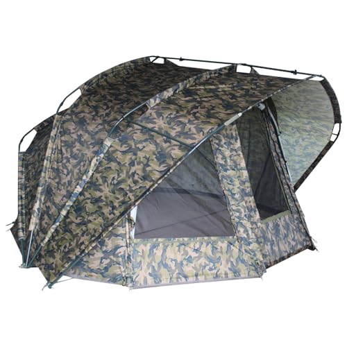 MK-Angelsport Fort Knox 2.0 Ghost 3-4 Personen Angelzelt | Innenhöhe 1,9m | BxTxH : 3,54 m x 3,75 m Karpfenzelt Dome | wasserfestes und temperaturstabiles Angelzelt, inkl. Gummihammer 1-2