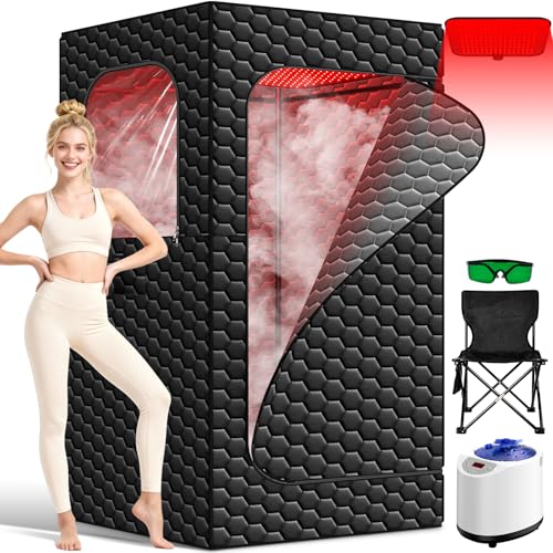 Saunen Tragbare Infrarot-Sauna mit Rotlicht-Panel, 160 LEDs 660/850 nm dampfsauna für zuhause, 1200W Dampf-Heizgenerator 3L,15 Temperaturstufen,Dampfsauna für zu Hause,183×82×82cm