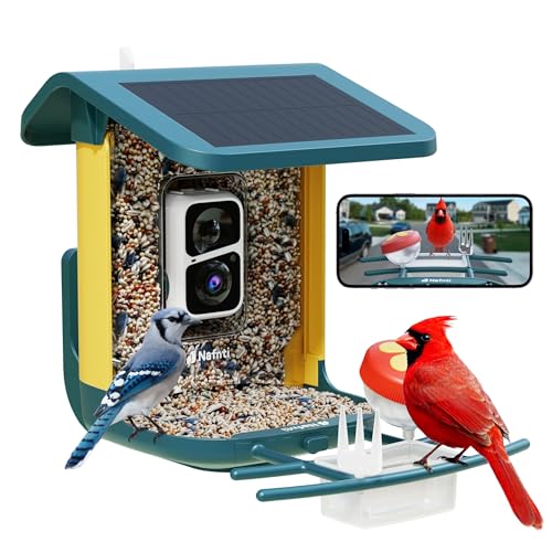 2K Vogelhaus mit Kamera, solarbetrieben, KI identifiziert über 10.000 Vogelarten, 1.8L, IP65 wasserdicht, 2,4 GHz/5 GHz, Vogelbox-Kamera mit Vollfarb-Nachtsicht, Geschenk für Vogelliebhaber