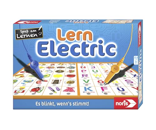 noris Lern Electric Lernspiel – Zuordnungsspiel mit Lichtsignal bei richtiger Antwort, 12 Bildtafeln, Batterie betrieben – pädagogisches Spielzeug Kinder ab 6 Jahren