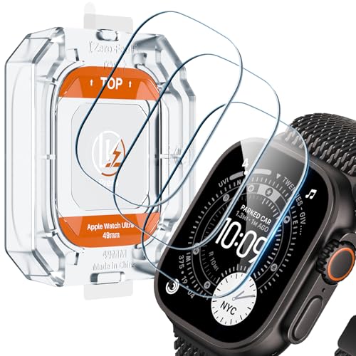 LK 3 Stück Schutzfolie für Apple Watch Ultra 2/Ultra 49mm für Panzerglas, 9H Displayfolie für iWatch Ultra 2/Ultra, Auto-Installation, 0 Staub & Blasen, Kratzfest, Ultra Dünn, Klar Hochauflösend