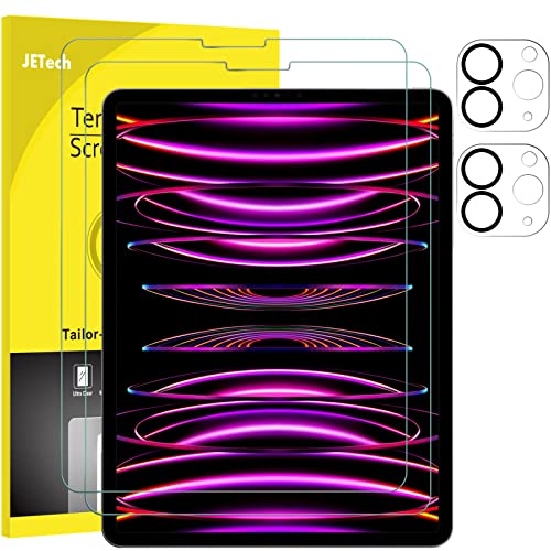JETech Schutzfolie für iPad Pro 12.9 Zoll, 2022/2021/2020 (6./5./4. Gen) mit Kamera Schutz, Panzer Schutz Gehärtetes Glas Folie HD Anti-Kratzer, Unterstützt Pencil & Face ID, 2 Stück Jeweils