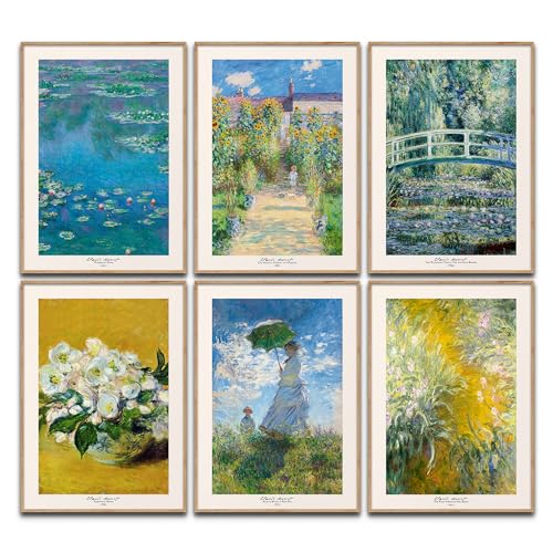 Claude Monet Poster Set Kunst Wanddeko Klassische Bilder Schlafzimmer Deko Wohnzimmer Dekoration Homeoffice Gemälde (6x A4 | Ohne Rahmen)