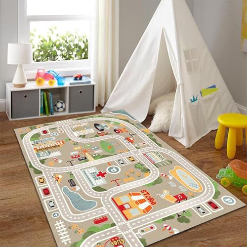 MmotZsb Spielteppich Kinder, Autoteppich Kinder mit Straßendesign, Spielteppich für Jungen, 80 x 50 cm, Hochwertige Teppich für Spielzimmer und Kinderzimmer