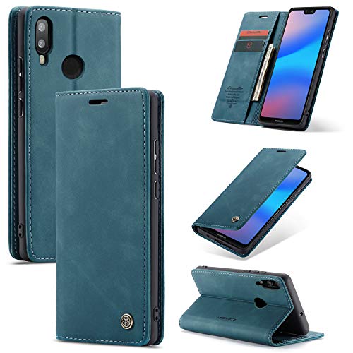 Cracedily Handyhülle für Huawei P20 Lite Hülle, Klapphülle Premium Lederhülle Klappbar Flip Case Tasche Magnet Kartenfach Standfunktion Klapphülle Schutzhülle für P20 Lite 5.84 Zoll, Blaugrün