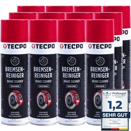 TECPO Bremsenreiniger 12x 500ml Universal Teilereiniger 360° Ventil Power Brake Cleaner Acetonfrei Reiniger Entfetter Korrosionsschutz