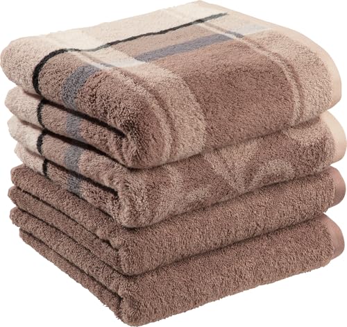 Erwin Müller Handtuch-Set 4er-Pack braun Größe 50x100 cm - Ludwigsburg - 100% Baumwolle - kuschelweich, saugstark, voluminös - praktisch durch beidseitige Schlaufen (weitere Farben)