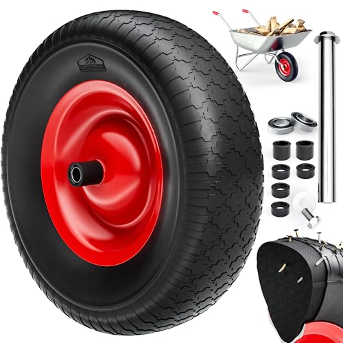 GARDEBRUKŽ Schubkarrenrad PU Vollgummi pannensicher 4.80/4.00-8 Ř390mm Stahlfelge 200kg Achse Diamantprofil Reifen Vollgummireifen Ersatzrad Schwarz