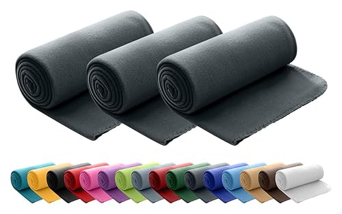 wometo 3er Set Polar Fleecedecke oekoTex 130x160 ca. 400g mit Anti-Pilling und Kettelrand dunkelgrau grau