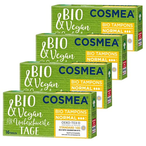 Cosmea Bio Tampons aus 100% Bio Baumwolle, Vorteilspack 4er Pack, sichere Damenhygiene im Einklang mit der Natur (Normal)