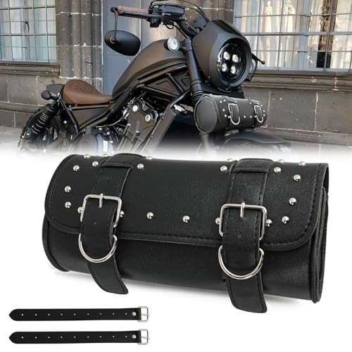 DREAMIZER Satteltasche, Retro PU Leder Werkzeugrolle, Schwarz Lenkertasche, Universal Gepäckrolle für Motorrad, Bobber, Cruiser, Chopper