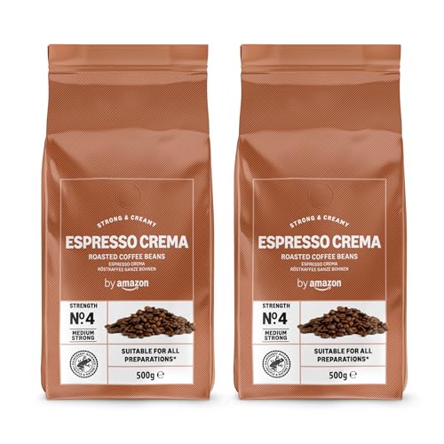 by Amazon Espresso Crema Röstkaffee Ganze Bohnen, 1kg (2 Packs of 500g), Rainforest Alliance-Zertifizierung