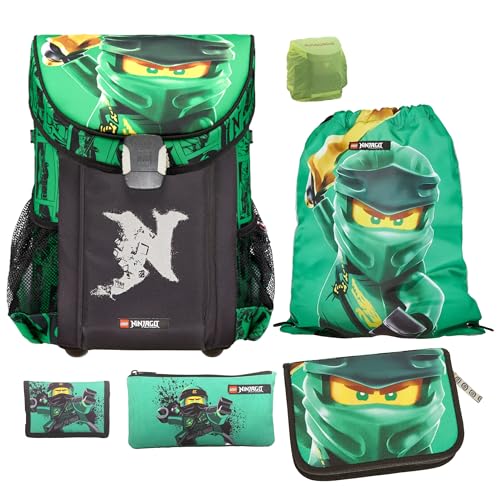 Familando Ninjago Schulranzen Set Jungen – Mit gefüllter Federmappe und Turnbeutel – Ergonomisch Stabil 790g leicht 16L Volumen – Brustgurt Reflektoren Regenschutz – Komplettset 1. Klasse Grundschule