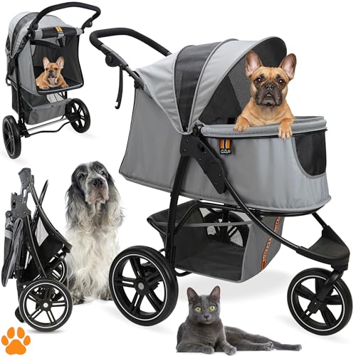 MY DUQUE COOPER - Faltbarer Hundebuggy bis 32 kg | Höhenverstellbarer Hundewagen mit Ablagekorb für Einkäufe | Soft Touch Griffe und reflektierendes Design | Ideal für Haustiertransport – Grau