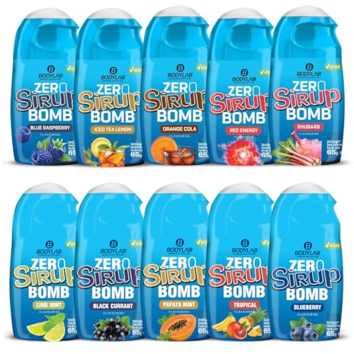 Bodylab24 ZERO Sirup BOMB Mixed Box 3 + 4, 10 x 65ml, zuckerfrei und praktisch ohne Kalorien, mit nur 1kcal je 100ml Wasser-Sirup-Mischung, hochkonzentriert, für 8 l Fertiggetränk