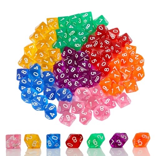 70pcs Polyedrische Würfel, Würfel 10 Seiten für Rollenspiele, RPG/MTG/D&D, Board Game und Card Game, mehrfarbiges, durchscheinendes Acryl, für Sammlung, Rollenspielzubehör und Unterhaltungsaktivitäten