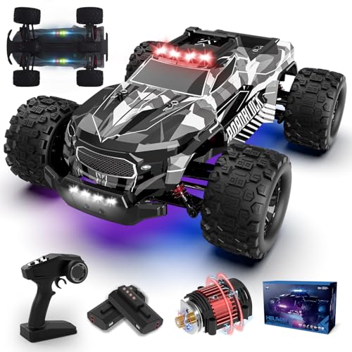 Ferngesteuertes Auto, 1/14 RC Auto mit 7 Farben Lichtern, 40KM/H Monstertruck Rc Truck, 2.4GHz Rc Auto Offroad mit Zwei Batterien, 4WD Wasserdichter RTR All Terrain, Rc Buggy für Kinder Erwachsene