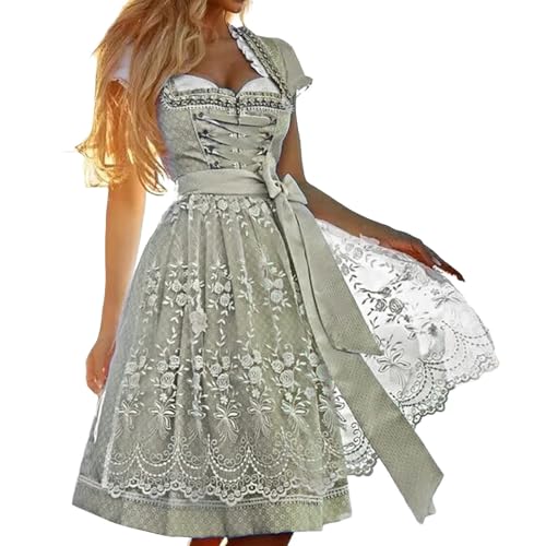 Generisch Damen Midi Trachtenkleid Oktoberfest Damen Outfit Elegant Oktoberfest Kostüm Inkl Dirndlschürze Trachtenkleid DirndlKomplettsets Trachten Kleid für Bayerischen Festliches