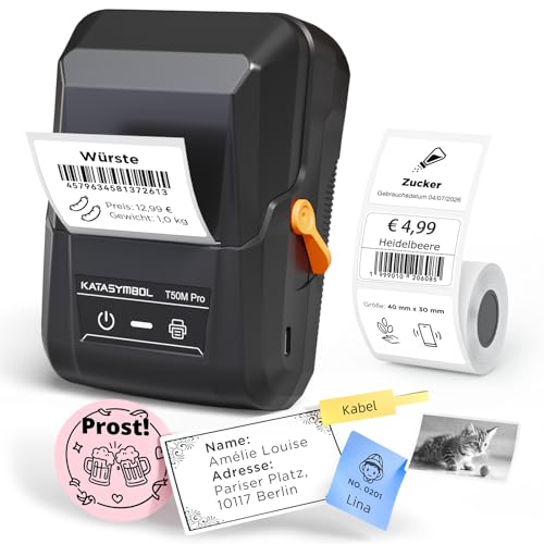 SUPVAN T50M Pro Etikettendrucker Bluetooth mit wasserfeste breite Etiketten, Handys- und PC-kompatibel, für Einzelhandel, Büro, Organisation, Schule und Zuhause