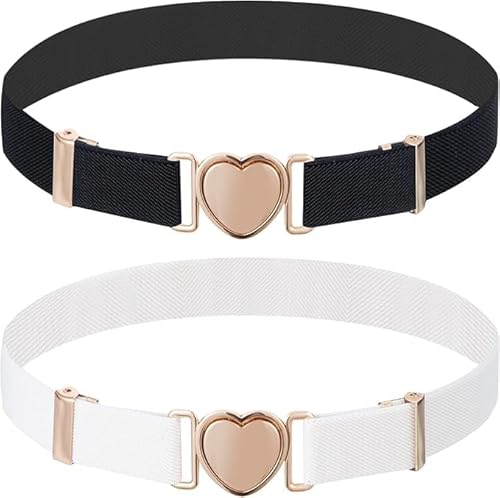 Jesustree Kinder Gürtel Stretch Verstellbare Elastische Mädchen Süß Herzform Gürtel Ohne Schnalle für Kleider Hosen Jeans 2 Stück