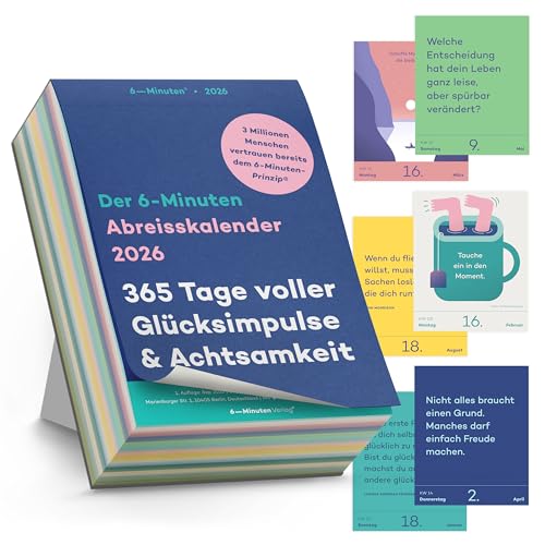 6-Minuten® Abreisskalender 2026 täglich – Achtsamkeitskalender 2026 – 365 Glücksimpulse & Sprüche im Tageskalender – Abreißkalender zum Aufstellen oder Aufhängen