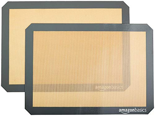 Amazon Basics Rechteckig Backmatte, Silikon, 2 Stück, 29.5cm x 42.0cm, Beige/Grau