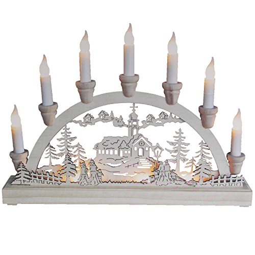 The Christmas Workshop Weihnachtskerzenbrücke, 7 LED-Leuchtdekoration Schwibbogen, traditionelles Holzdesign, batteriebetrieben