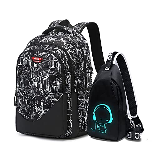 Asge Schulrucksack Jungen Teenager Nylon Groß Schultaschen Mädchen Ranzen Kinder Rucksäcke Druck Schulranzen für 3-5 Jahre School Bags for Boys Wasserdicht Schulranzen
