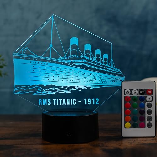 LED Lampe Titanic Schiff – 3D Nachtlicht mit Farbwechsel & Fernbedienung – Geschenk für Seefahrt-Fans, Nostalgiker & Technikliebhaber – dekorative Schiff Deko Tischlampe Wohnzimmer, Schlafzimmer