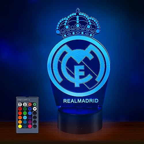 HooJtny real madrid Lampe, real madrid Fußball-Lampe 3D, 16 Farben der Beleuchtung und Fernbedienung, Geschenke für Kinder Fußballer
