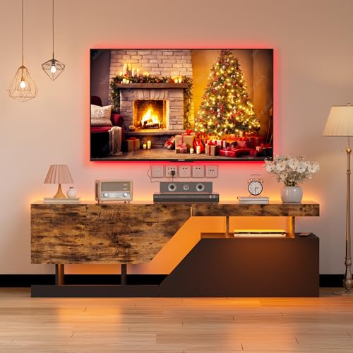 MSFE TV Schrank Lowboard mit LED 2 Klappen/Türen Fernsehschrank Modern Grifflose Öffnen TV Board Sideboard TV Tisch Lowboard für Fernseher bis zu 65 Zoll TV-Regal für Wohnzimmer, Unterhaltungsraum