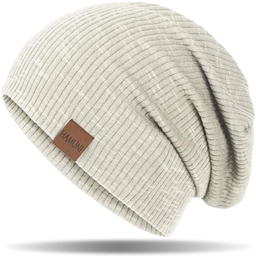 HAMUNI Mütze Damen Slouch Beanie Mütze Herren Elastisch Weich Bequem Jersey Mütze Klassische Mode Longbeanie perfekt für Frühling Herbst und Winter (Hellgrün)