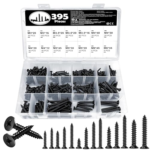395-teiliges Set selbstschneidender Schrauben, inklusive M3, M3,5, M4, M5 und M6 Phillips-Kreuzschlitz-Senkkopfschrauben für Heimwerkerarbeiten und Reparaturen