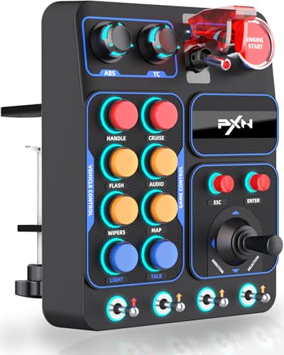 PXN CB1 Button Box – PC Seitenkonsole, 19 Tasten & Schalter, RGB-Beleuchtung, Seiten-Steuerbox für Sim-Racing-, Lkw-, LS- und Flug-Spiele, Zubehör für Lenkrad und Joystick, nur für PC