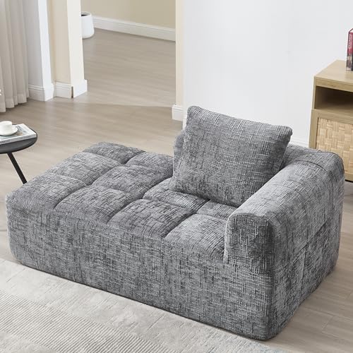 FammyLoft Vollkomprimiertes Boneless Couch, Modulares Sofa mit Schlaffunktion, Cloud Couch mit Seitentaschen, Ohne Montage, Schlafcouch, für Wohnzimmer/Schlafzimmer, Chenille, 158cm, Grau