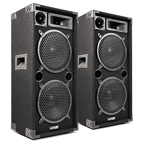 MAX MAX210 PA Lautsprecher passiv, Partylautsprecher Set, 2000 Watt Partyboxen Set mit Griffe, 2 x 10 Zoll Doppel-Tieftöner, Passiv, DJ Party Lautsprecher, Lautsprecherbox, Schwarz