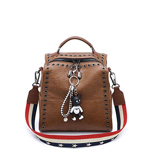 DEERWORD Damen Rucksack Taschen Frauen Elegant Tasche Stadtrucksack Rucksackhandtasche Vintage PU-Leder 3020 1-teilig Set Braun