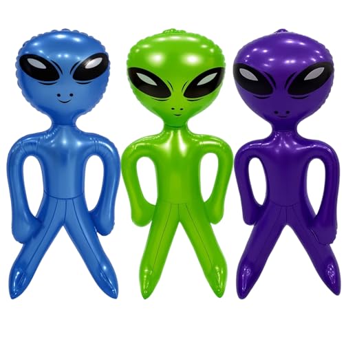 3 Stück Alien Ballons, Alien Aufblasbar, Blaue Grüne Violette Alien Figur, 20 x 45 cm, Für Geburtstagsfeiern Und Partys