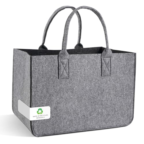 Einkaufskorb Filzkorb 30L Filztasche groß faltbar Einkaufstasche mit Griffen Robuster Tragekorb aus 4mm Filz, Shopping Bag, Korbtasche für Einkaufen, Auto, Picknick & Haushalt Mittelgrau & Dunkelgrau