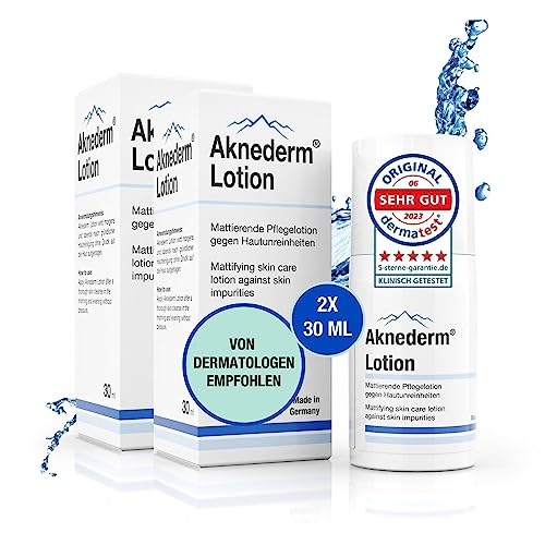 Aknederm mattierende Gesichtslotion gegen Pickel & Akne 2 x 30ml - Tageslotion für normale bis fettige & unreine Haut - Creme für fettige Haut Gesicht wirkt antibakteriell & reguliert Talg