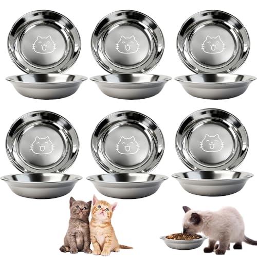 6 Stück Katzennapf Edelstahl 304 Material Futternapf Katze Katzen Napf Fressnapf Katze Wassernapf Katzenschüssel Katzen Napfset Katzennäpfe Katzenteller Futterschale für Kat-Zen Und Kleine Hunde 14cm