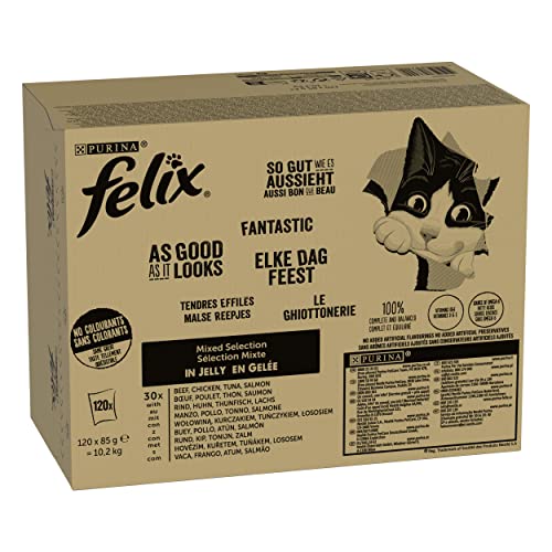 FELIX Katzenfutter nass in Gelee, Sorten-Mix, 120er Pack (120 x 85g)